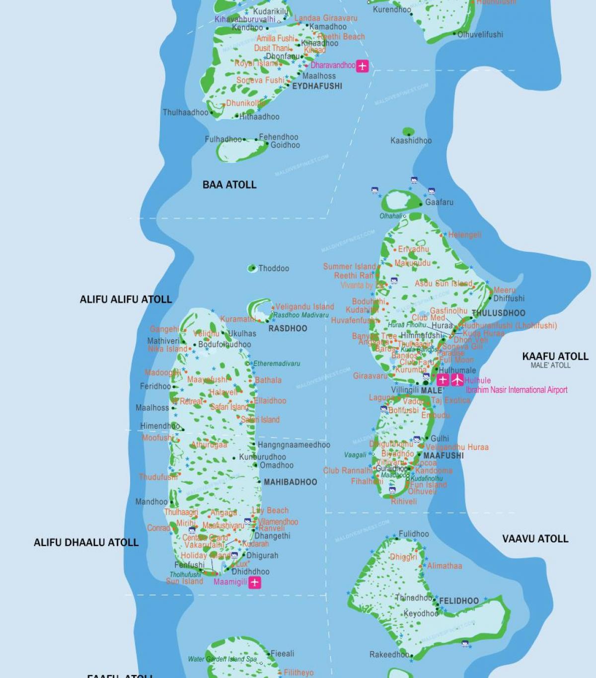 - близко летище на Малдивите, на картата